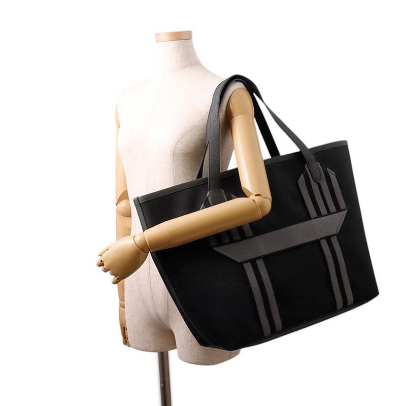 Hermes Tote Pure Sangle Black Gray Silver Toile Military Taurillon Clemence