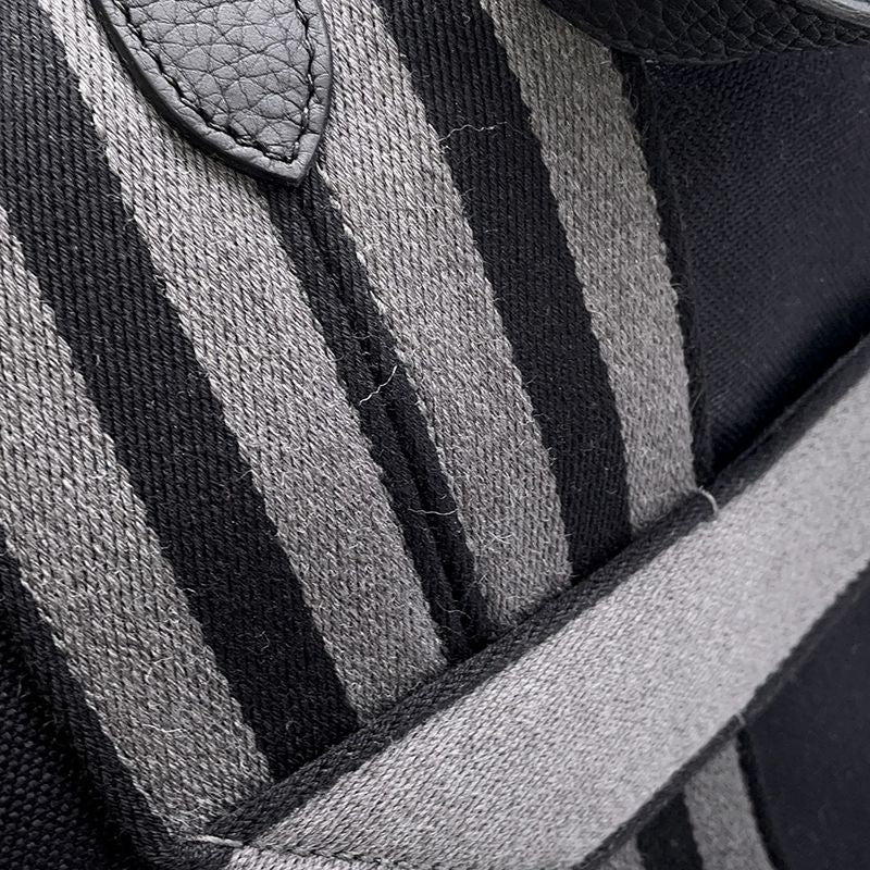Hermes Tote Pure Sangle Black Gray Silver Toile Military Taurillon Clemence