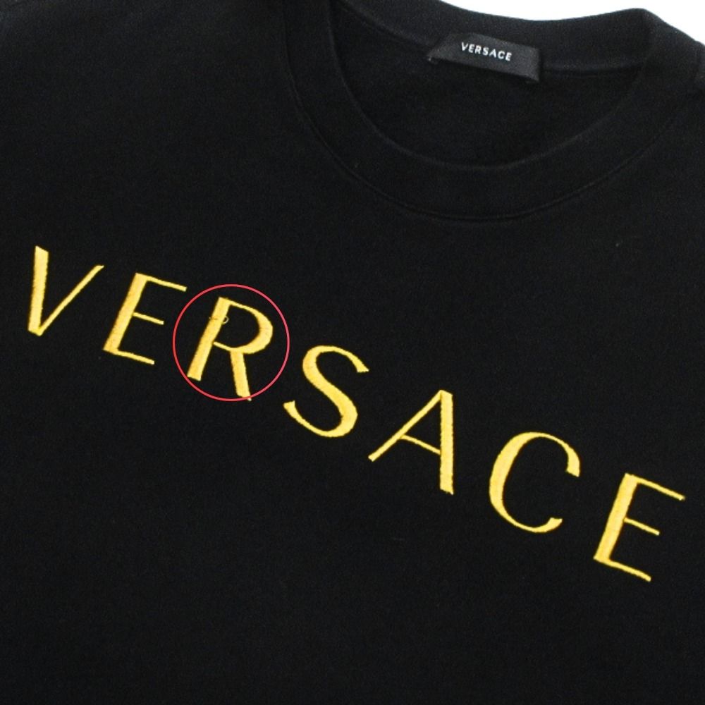 Versace Logo Sweatshirt Trainers Top Long Sleeve Embroidery Brushed Back M Black