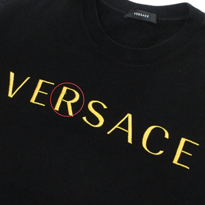 Versace Logo Sweatshirt Trainers Top Long Sleeve Embroidery Brushed Back M Black