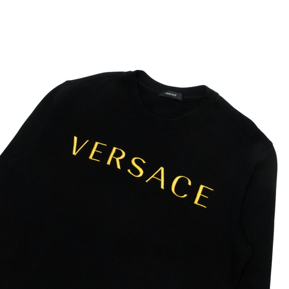 Versace Logo Sweatshirt Trainers Top Long Sleeve Embroidery Brushed Back M Black