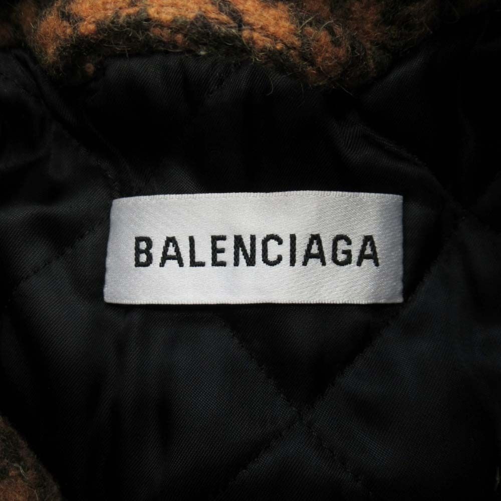 Balenciaga Houndstooth Pattern Balmacan Coat Back Quilted Stainless Steel