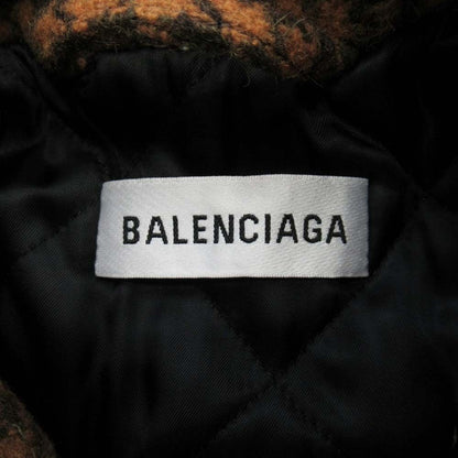 Balenciaga Houndstooth Pattern Balmacan Coat Back Quilted Stainless Steel