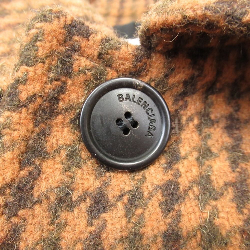 Balenciaga Houndstooth Pattern Balmacan Coat Back Quilted Stainless Steel