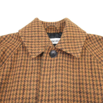 Balenciaga Houndstooth Pattern Balmacan Coat Back Quilted Stainless Steel