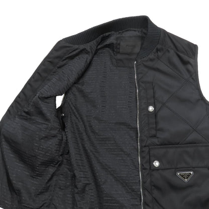 Prada Nylon Quilted Vest Jacket Zip Up Triangle Logo Plate 44 Black