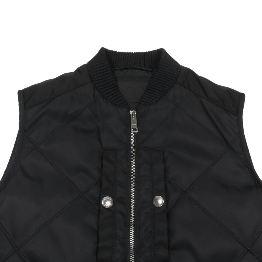 Prada Nylon Quilted Vest Jacket Zip Up Triangle Logo Plate 44 Black