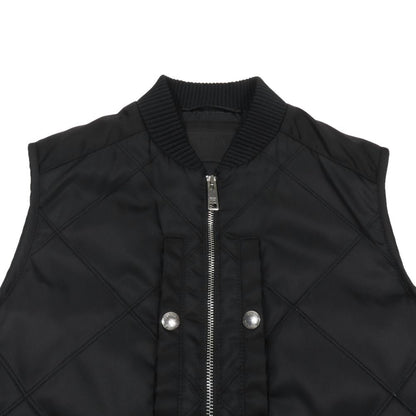 Prada Nylon Quilted Vest Jacket Zip Up Triangle Logo Plate 44 Black