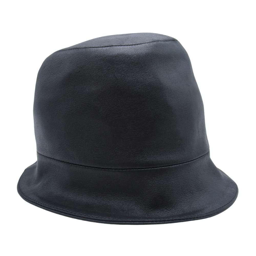 Hermes Lambskin Bucket Hat Short Brim Leather Hat 58 cm Black
