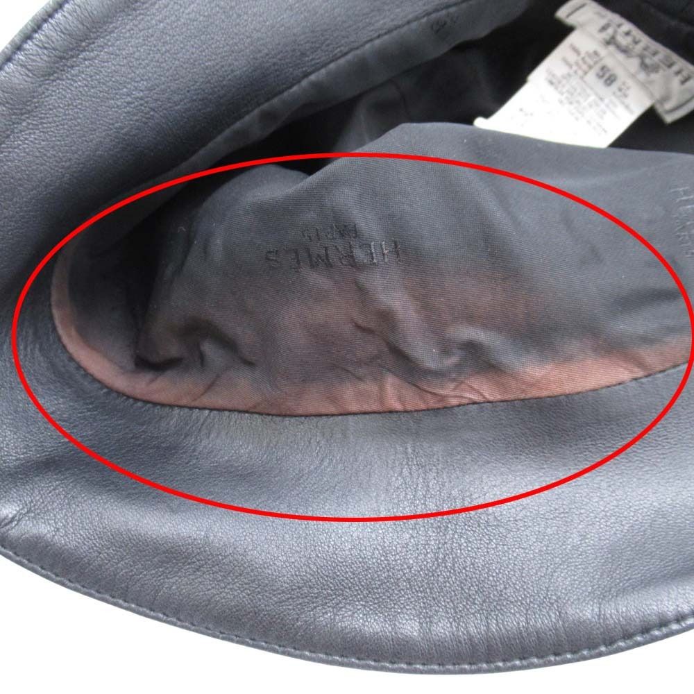 Hermes Lambskin Bucket Hat Short Brim Leather Hat 58 cm Black