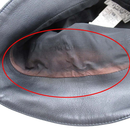 Hermes Lambskin Bucket Hat Short Brim Leather Hat 58 cm Black