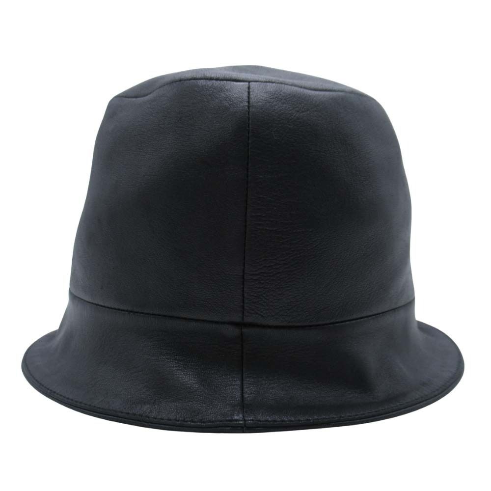 Hermes Lambskin Bucket Hat Short Brim Leather Hat 58 cm Black