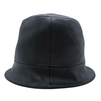 Hermes Lambskin Bucket Hat Short Brim Leather Hat 58 cm Black