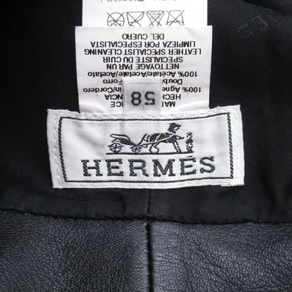 Hermes Lambskin Bucket Hat Short Brim Leather Hat 58 cm Black