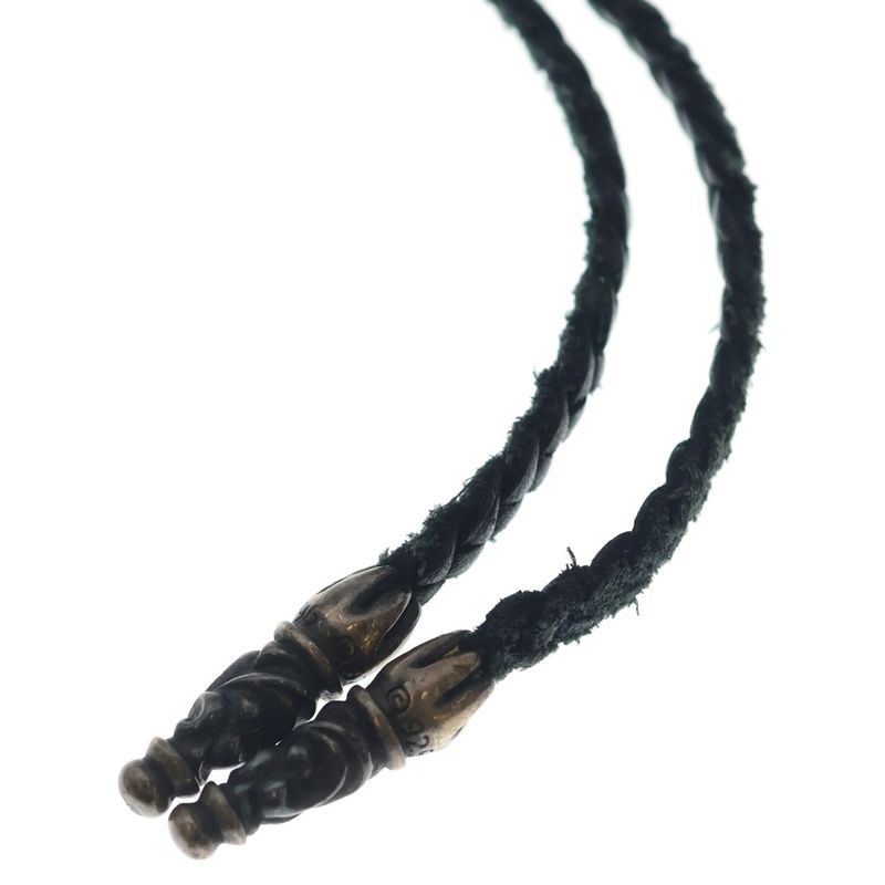 Chrome Hearts Leather Braid Scroll Necklace Black Silver