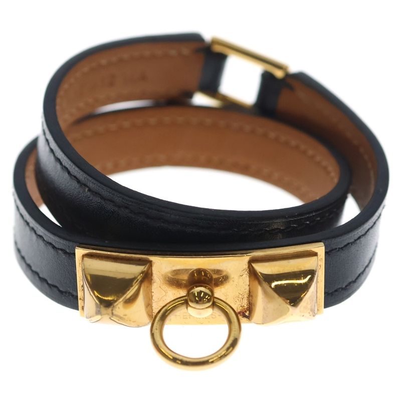 Hermes Rival Double Tour Leather Bracelet Black Brown