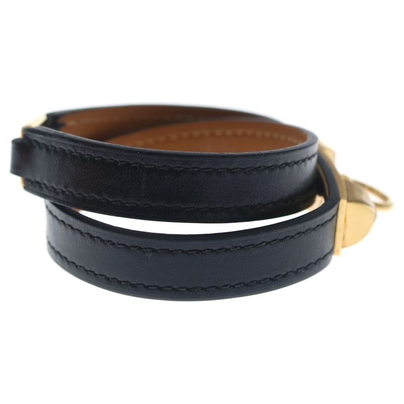 Hermes Rival Double Tour Leather Bracelet Black Brown