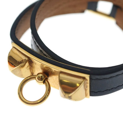 Hermes Rival Double Tour Leather Bracelet Black Brown