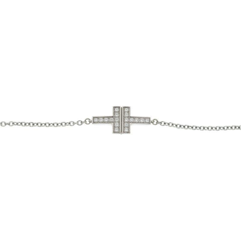 Tiffany & Co T Two Diamond Double Chain Bracelet 18k WG White Gold