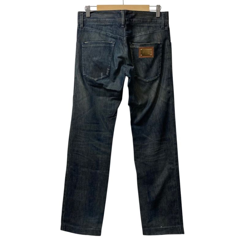 Dolce & Gabbana Logo Plate Distressed Denim Pants 44 Indigo