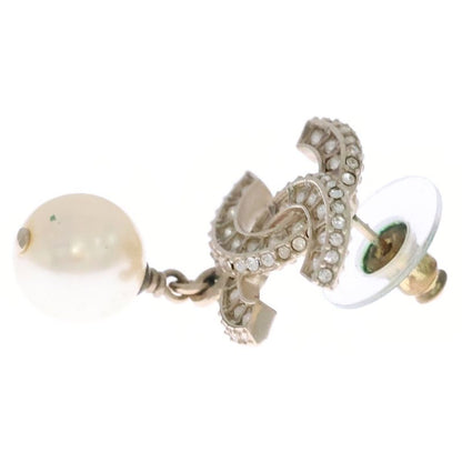 Chanel Pearl Logo Line Stone CC Earrings White Gold