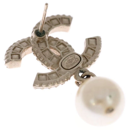 Chanel Pearl Logo Line Stone CC Earrings White Gold
