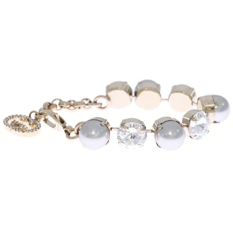 Gucci Interlocking Logo Line Stone Pearl Bracelet White Gold