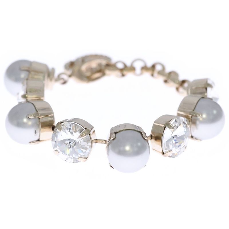 Gucci Interlocking Logo Line Stone Pearl Bracelet White Gold