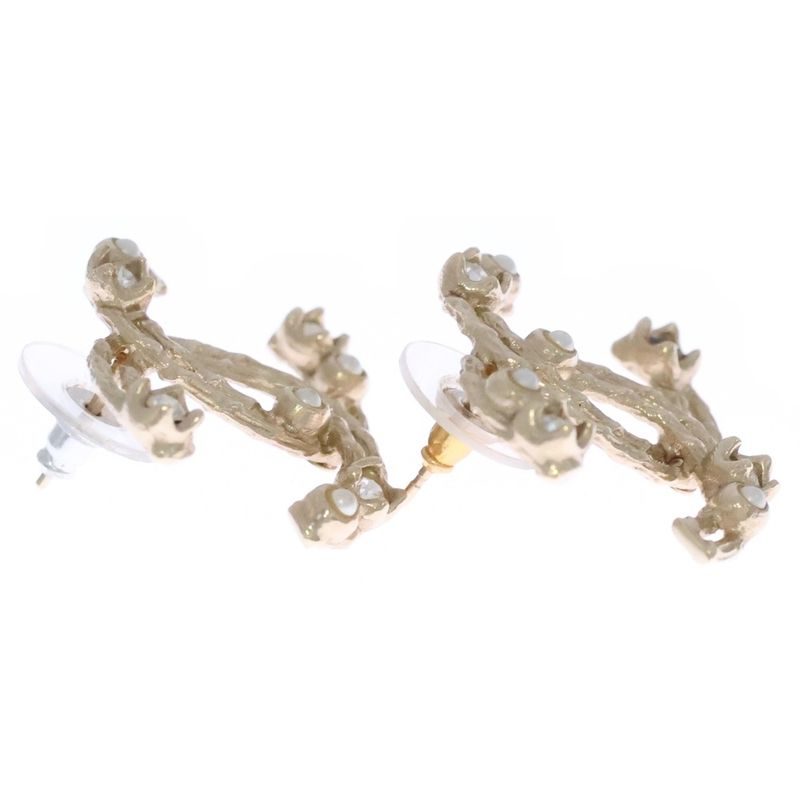 Chanel CC Logo Line Stone Pearl Gold Earring