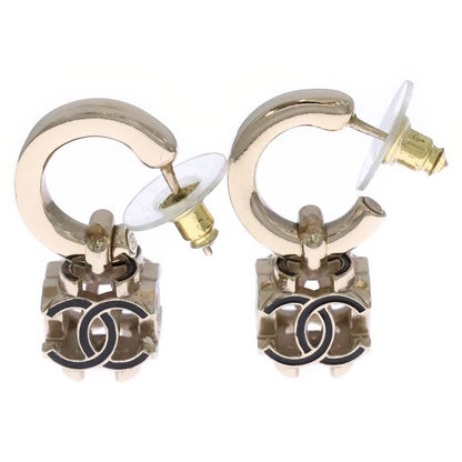 Chanel CC Logo Hoop Earrings Gold Black