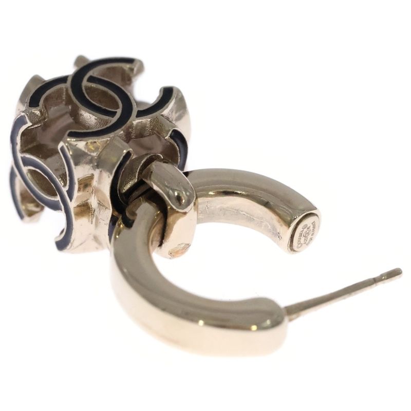 Chanel CC Logo Hoop Earrings Gold Black