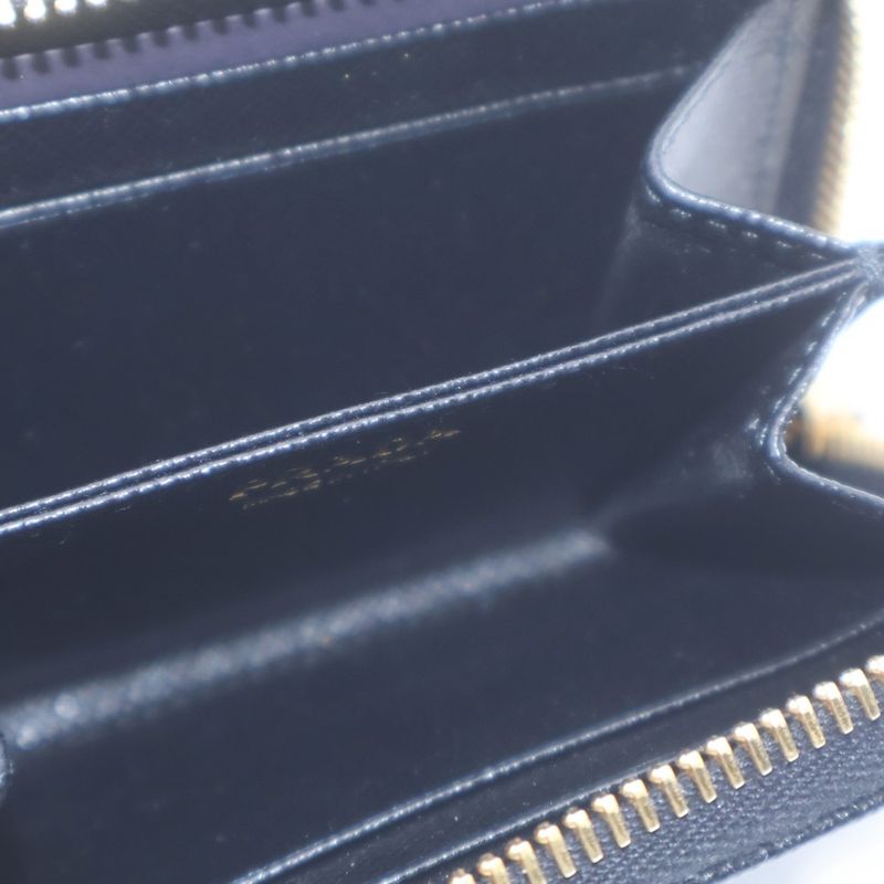 Prada Triangle Logo Coin Case Mini Wallet Black Saffiano Leather Gold