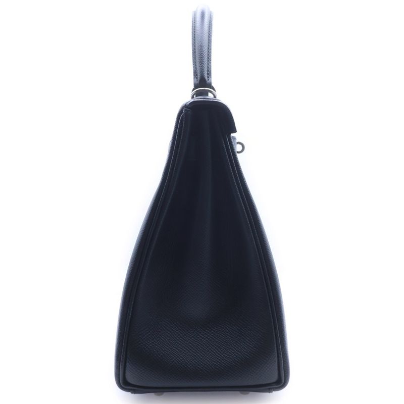Hermes Kelly 28 Black Epsom Handbag Silver