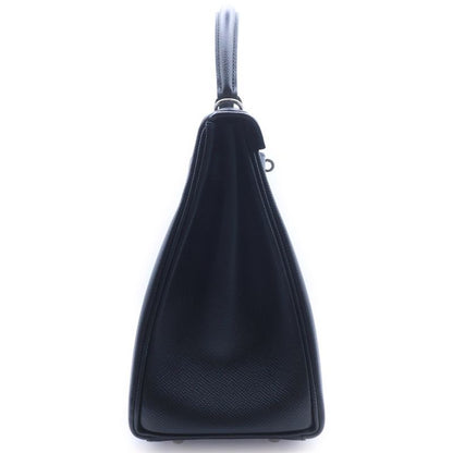 Hermes Kelly 28 Black Epsom Handbag Silver