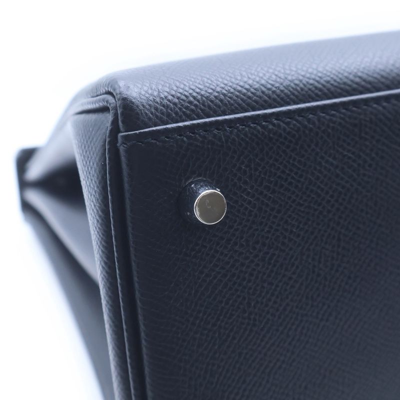 Hermes Kelly 28 Black Epsom Handbag Silver