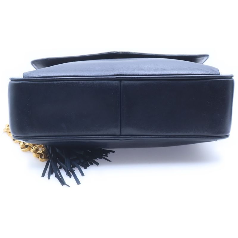 Chanel CC Logo Fringe Chain Shoulder Bag White Navy Leather Gold
