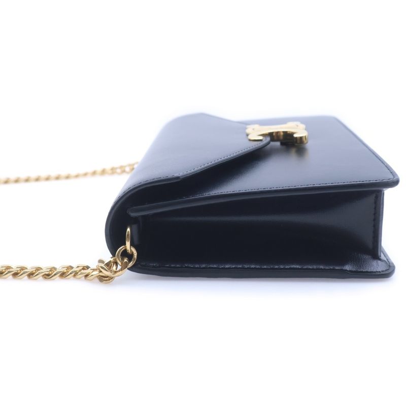Celine Triomphe Margot Chain Shoulder Bag Black Leather Gold