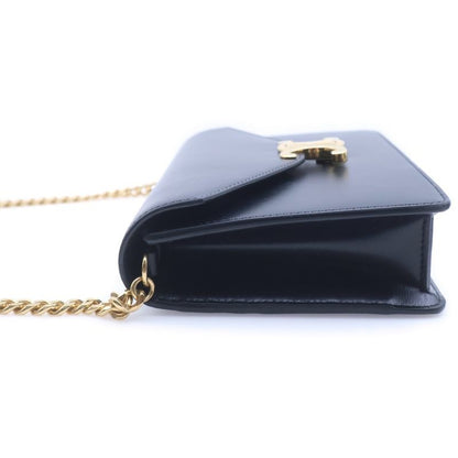 Celine Triomphe Margot Chain Shoulder Bag Black Leather Gold