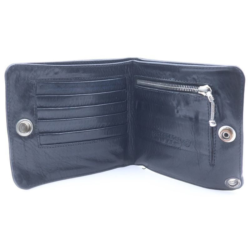 Chrome Hearts 1 Snap Cross Ball Button Leather Wallet Black