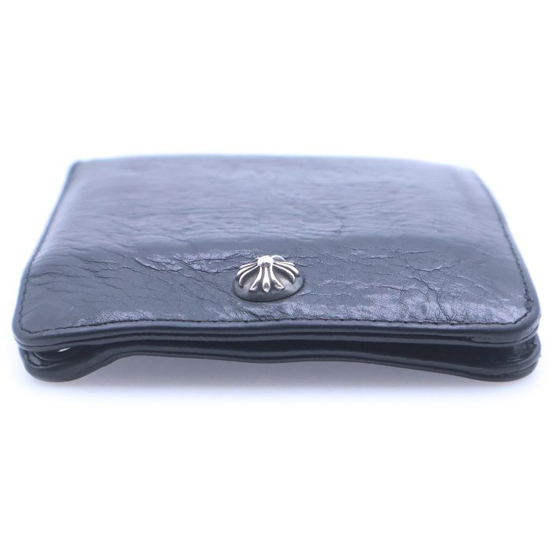 Chrome Hearts 1 Snap Cross Ball Button Leather Wallet Black