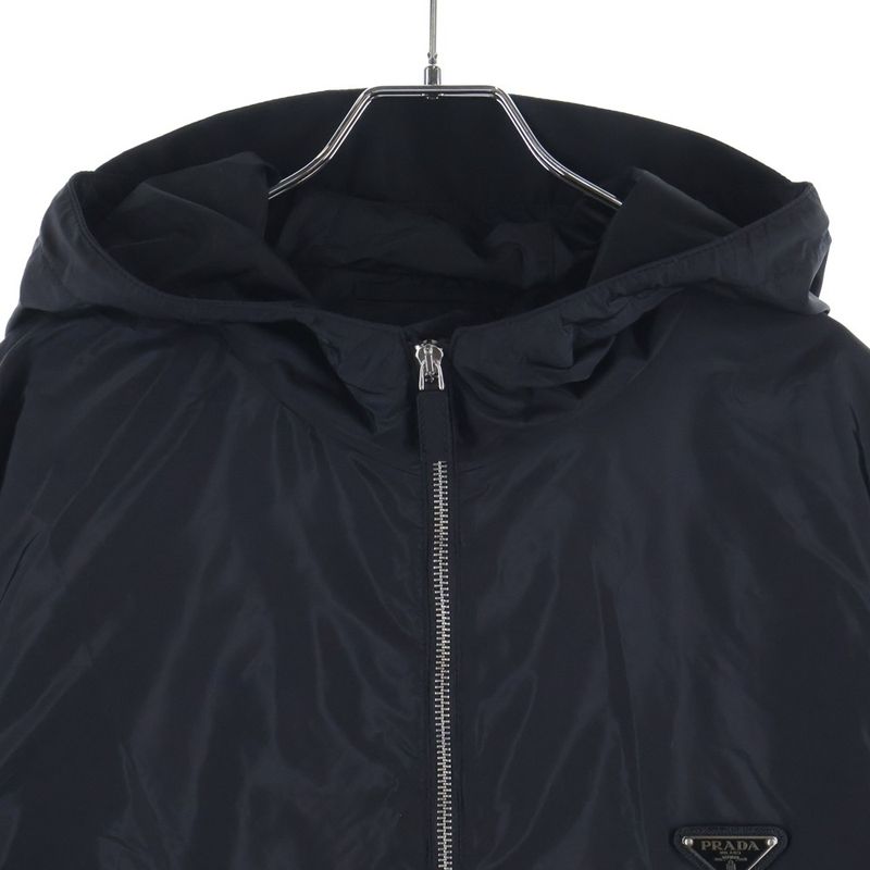 Prada Re-Nylon Jacket Triangle Logo Nylon Hoodie Black