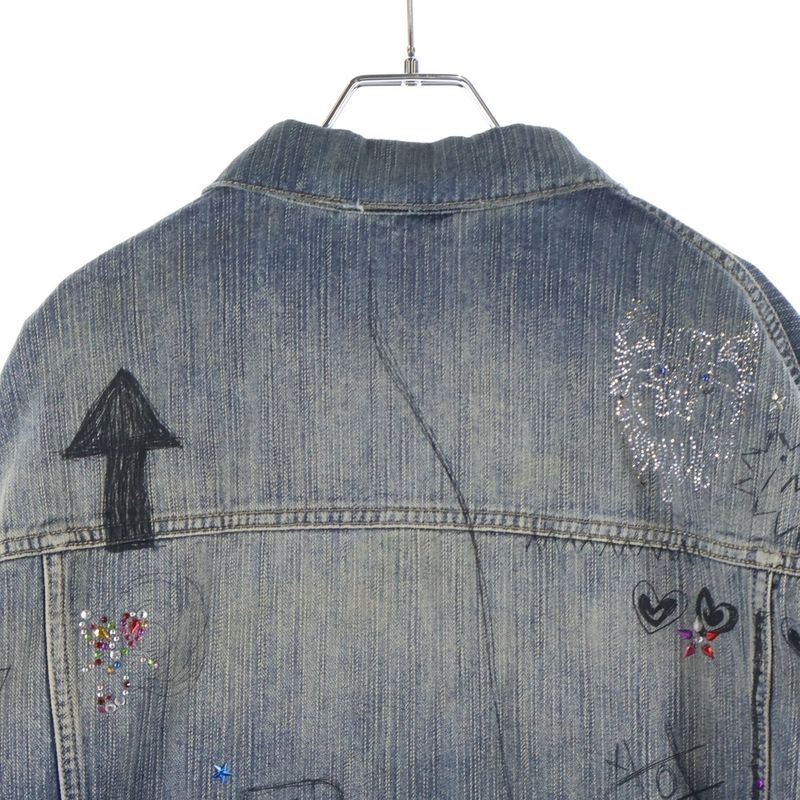 Balenciaga Distressed Graffiti Decoration Denim Jacket Sequin Indigo