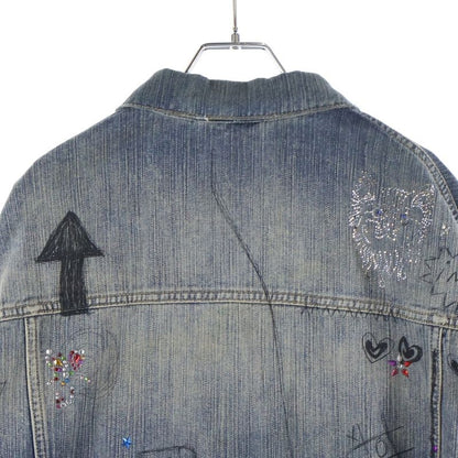 Balenciaga Distressed Graffiti Decoration Denim Jacket Sequin Indigo