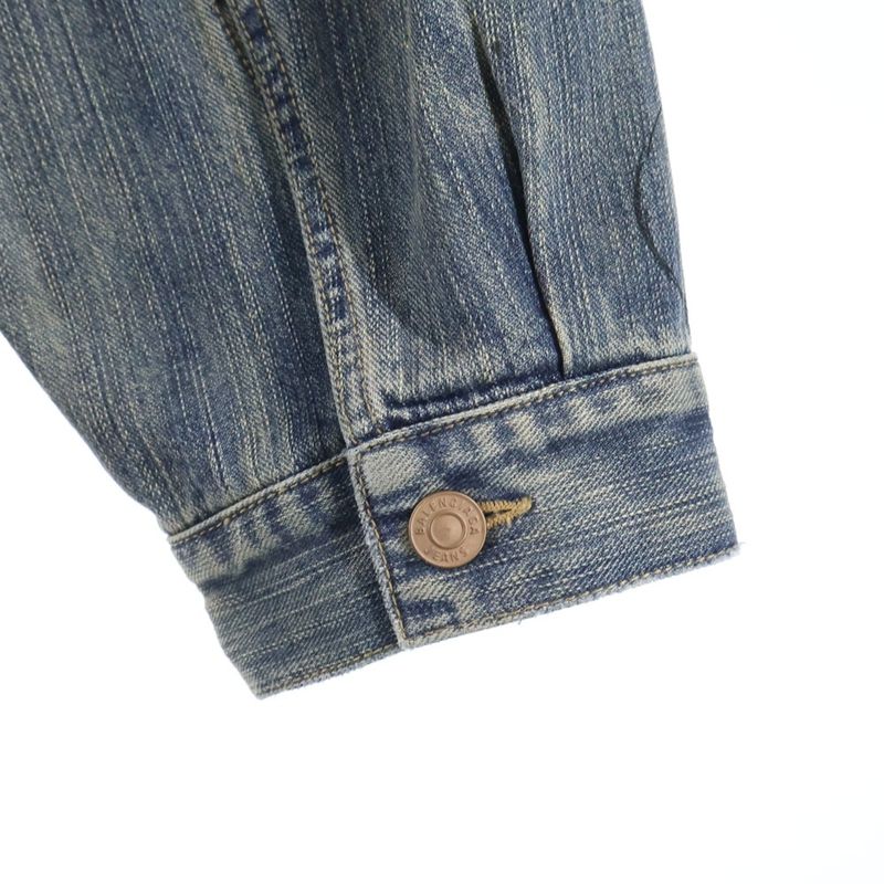 Balenciaga Distressed Graffiti Decoration Denim Jacket Sequin Indigo