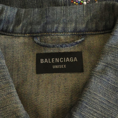 Balenciaga Distressed Graffiti Decoration Denim Jacket Sequin Indigo