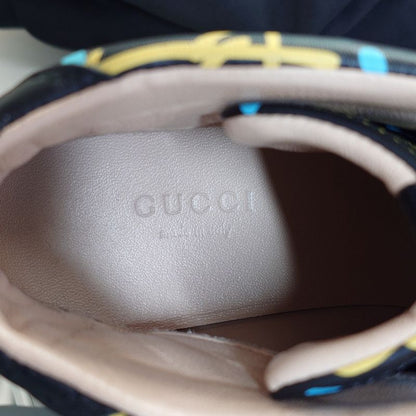 Gucci Ghost Print Leather High Cut Sneakers Shoes 35.5 Black