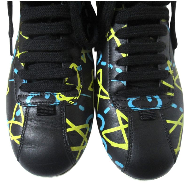 Gucci Ghost Print Leather High Cut Sneakers Shoes 35.5 Black