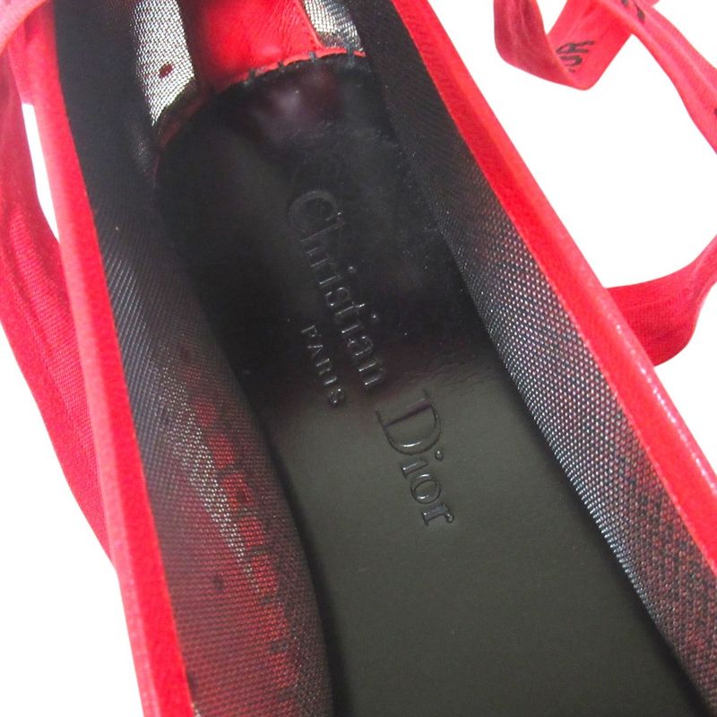Dior Nicely-d J'adior Ribbon Strap Espadrilles Flat Shoes 37 Red