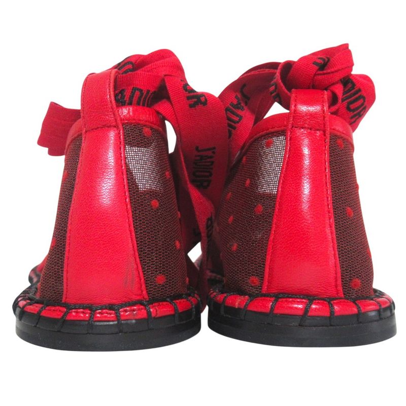 Dior Nicely-d J'adior Ribbon Strap Espadrilles Flat Shoes 37 Red