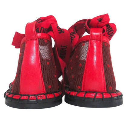 Dior Nicely-d J'adior Ribbon Strap Espadrilles Flat Shoes 37 Red